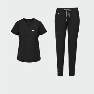 FIGS technical black jogger and short sleeve shirt scrub set